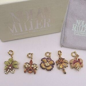 Nolan Miller Orchid Floral Charm Set Bracelet Necklace NEW Vintage w Gift Box